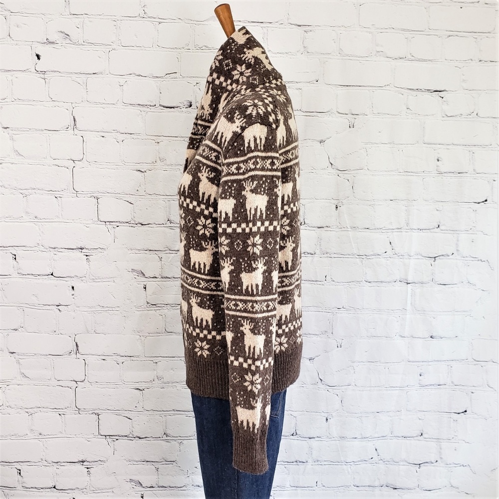 JADE 100% SHETLAND WOOL Reindeer Sweater, L - Picture 3 of 5